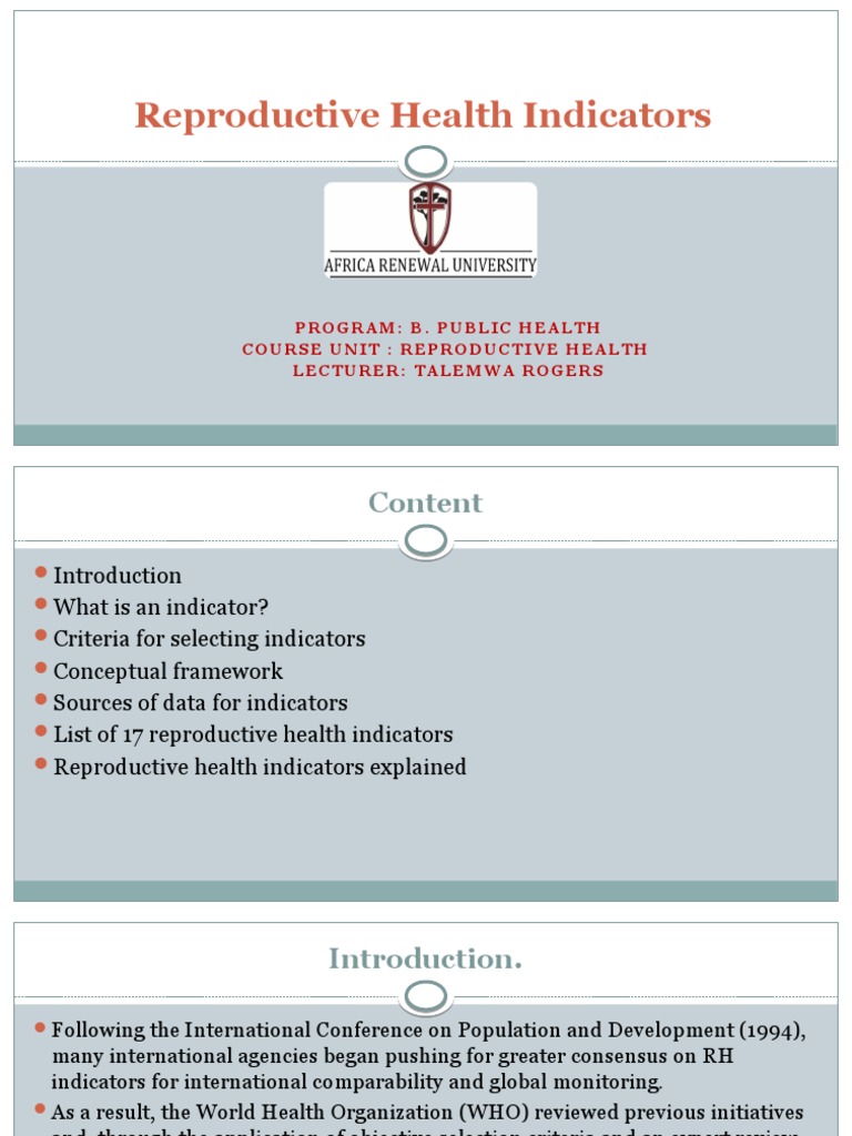 Reproductive Health Indicators PDF Maternal Death Reproductive Health