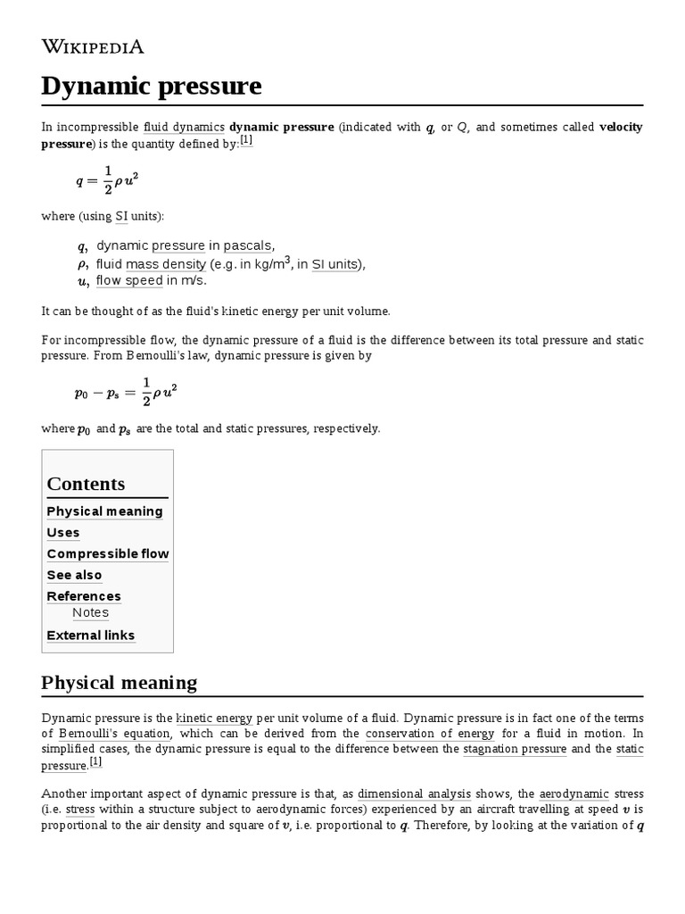 Dynamic Pressure: Pressure) Is The Quantity Defined by | PDF | Pressure ...