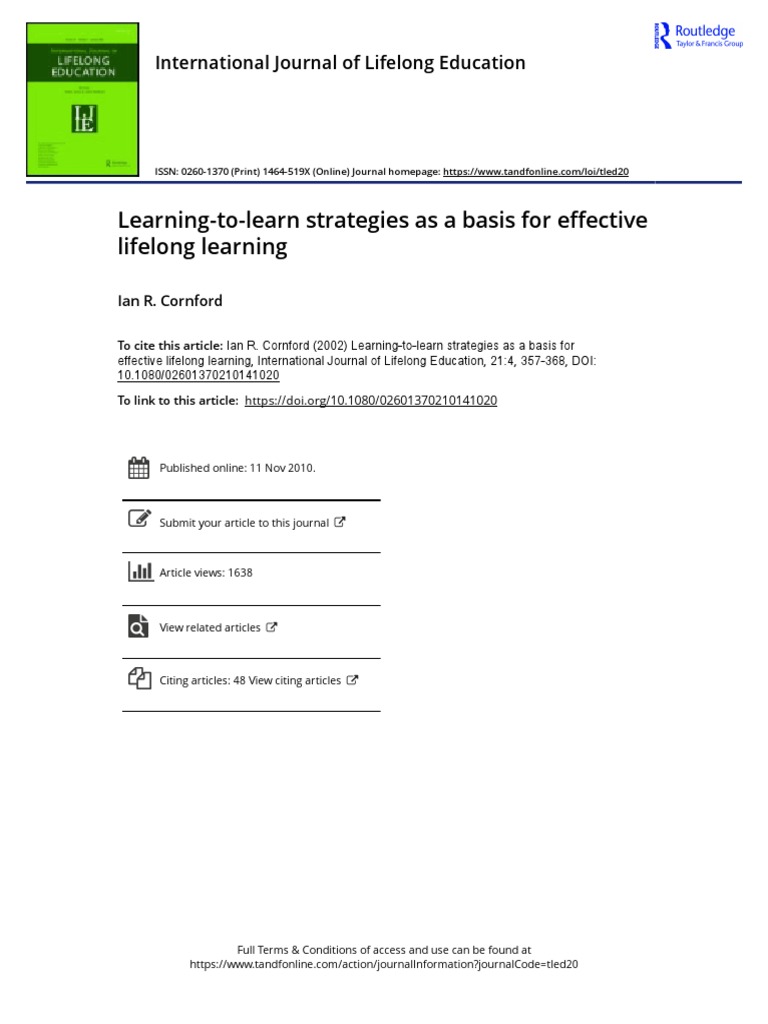 Learning To Learn Strategies As A Basis For Effective Lifelong Learning ...
