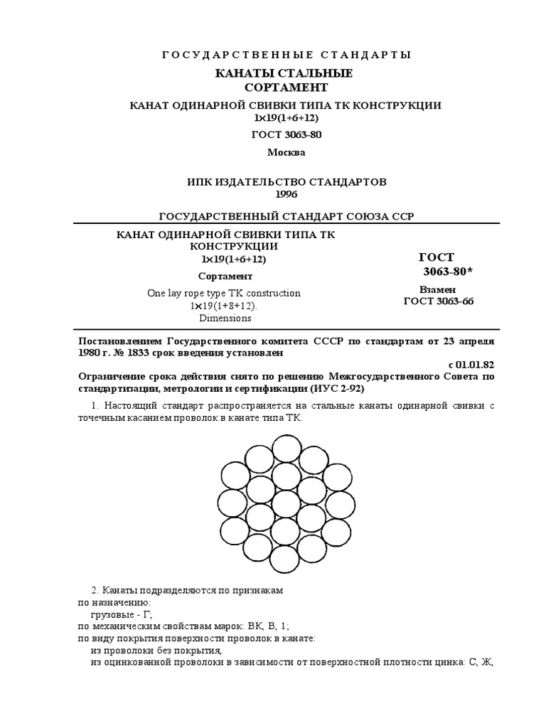 ГОСТ 3063-80 Канаты Стальные Сортамент PDF | PDF