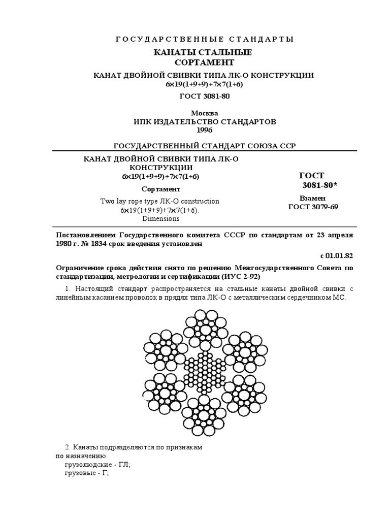 ГОСТ 3081-80 Канаты Стальные Сортамент PDF | PDF