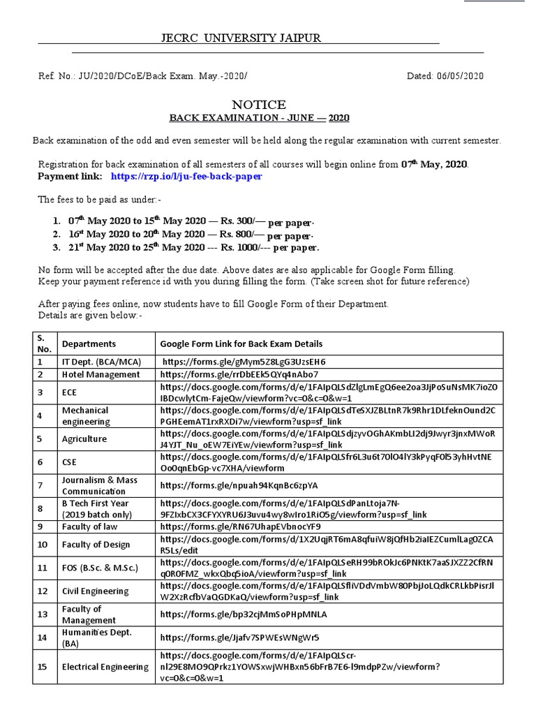 Notice Back Exam. June 2020 | PDF | Academia | Science