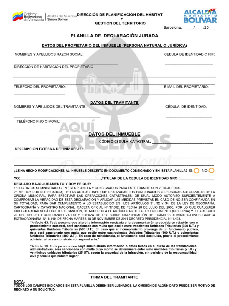 Planilla Declaracion Jurada 1 2 Gobierno Justicia