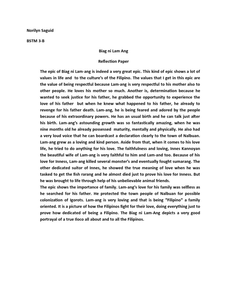 Biag Ni Lam Ang Reflection Paper Doc