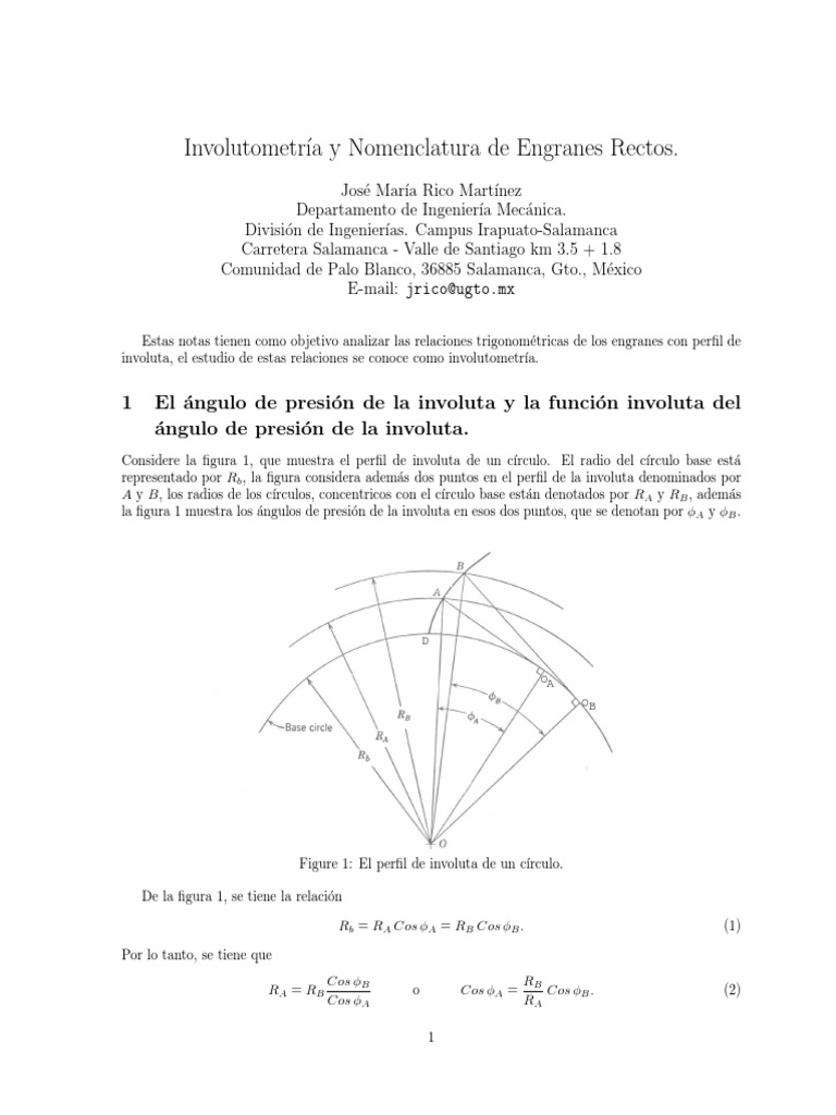 Involutometría y Nomenclatura de Engranes | PDF | Engranaje | Tangente