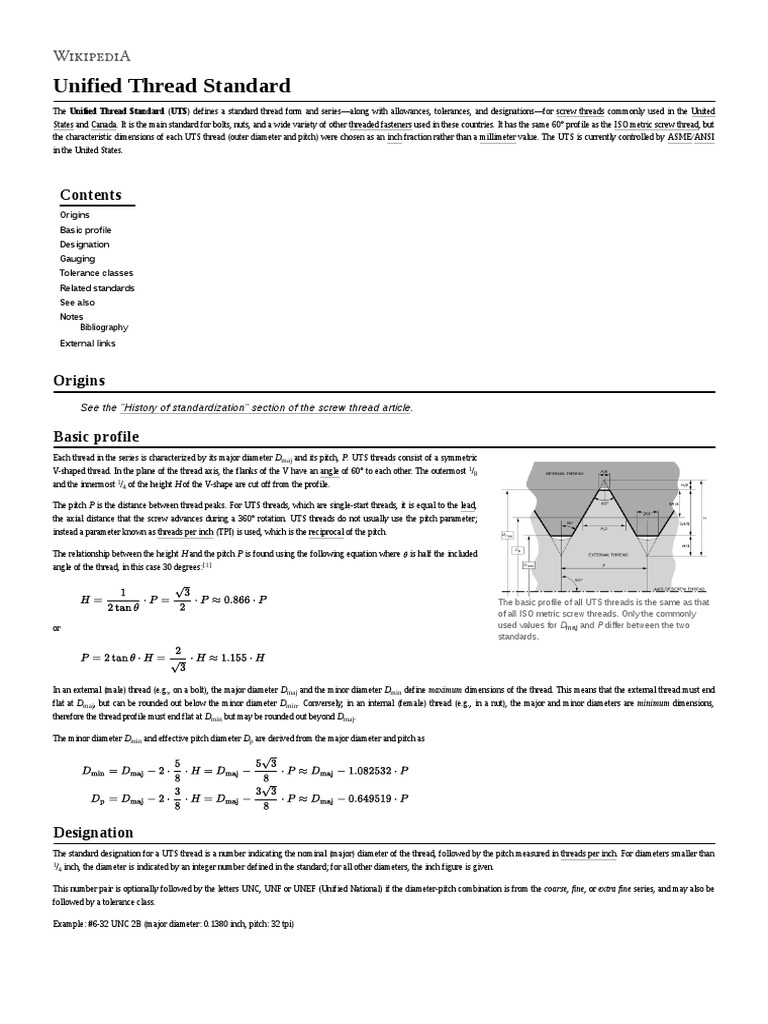 Unified Thread Standard PDF Tools Metalworking