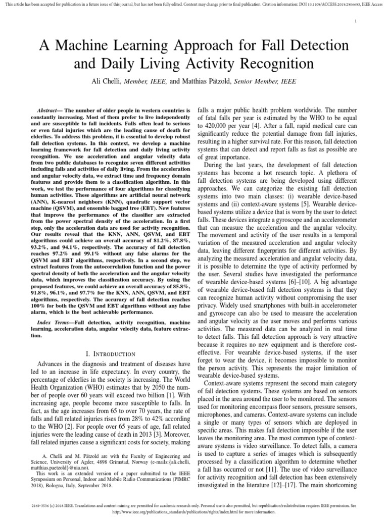Machine Learning for Fall Detection | PDF | Statistical Classification ...