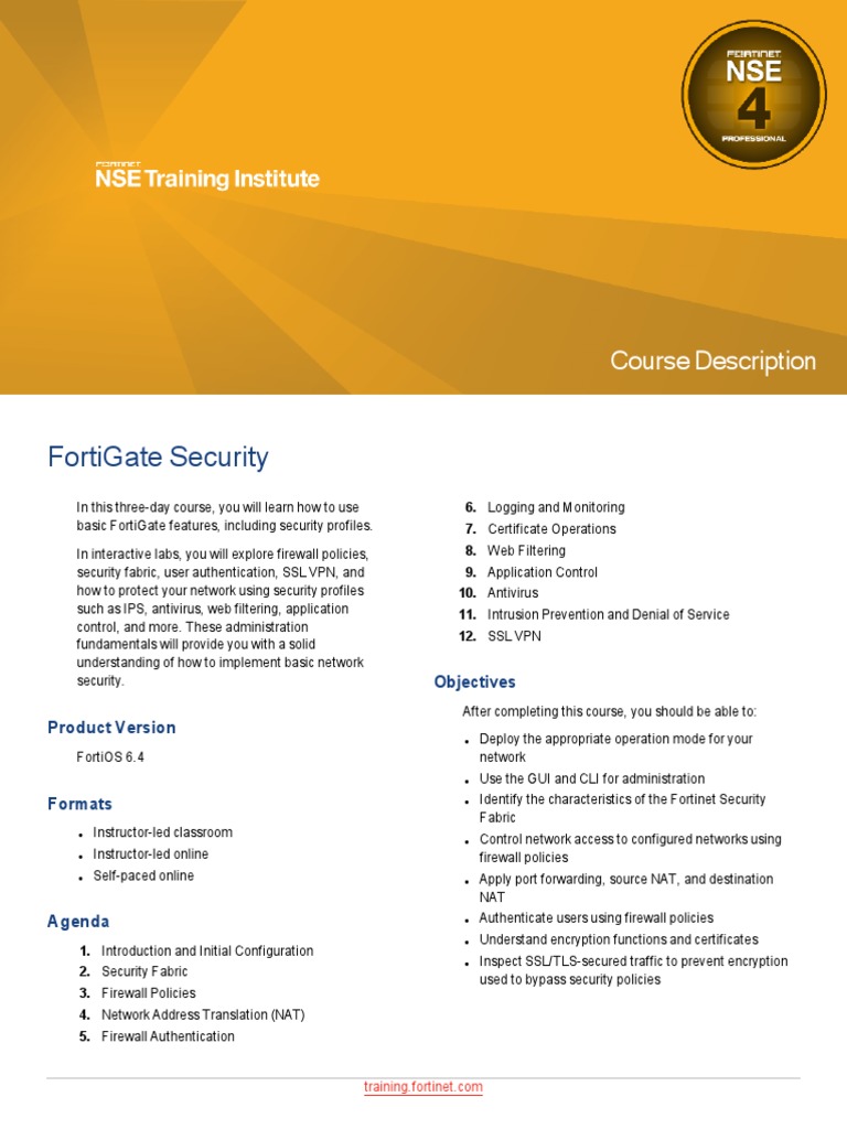 FortiGate Security 6.4 Course Description-Online | PDF | Firewall ...
