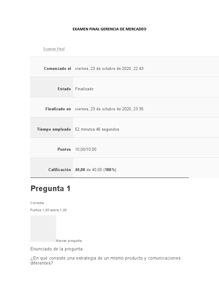 Examen Final de Gerencia de Mercadeo | PDF | Marketing | Producto (Negocio)