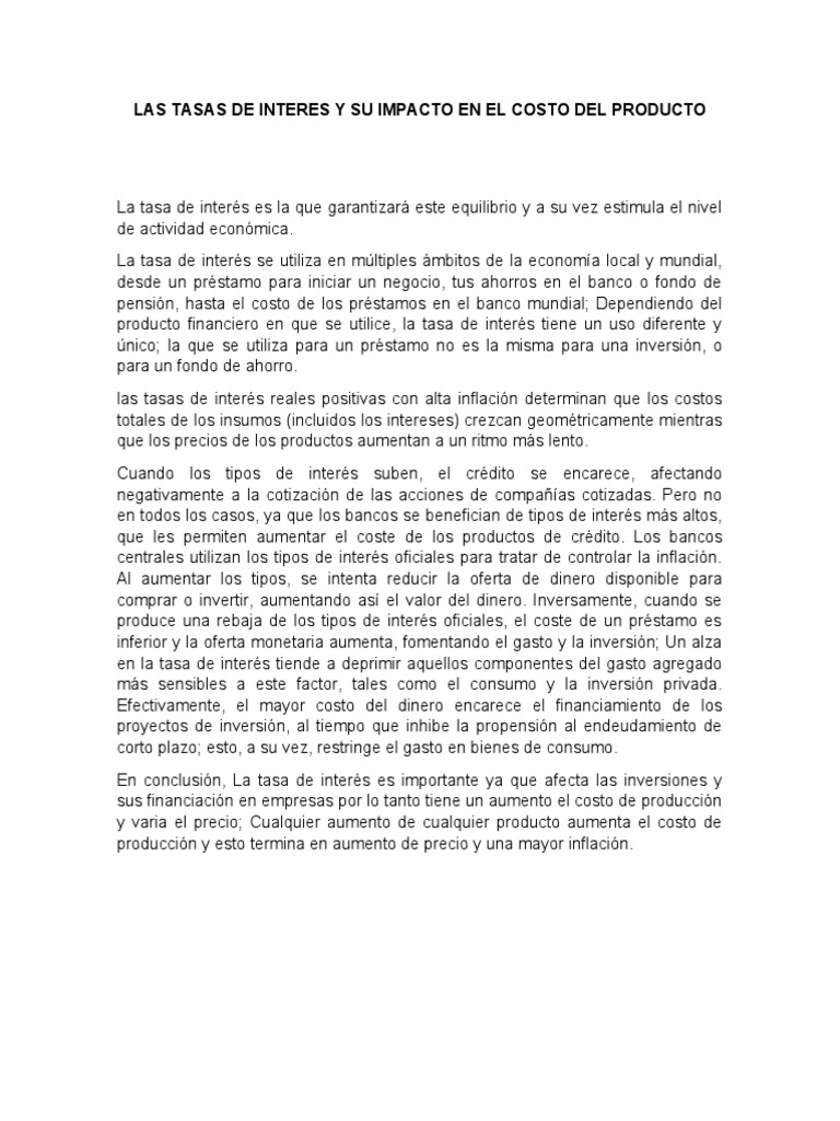 Impacto de las Tasas de Interés en Costos | PDF