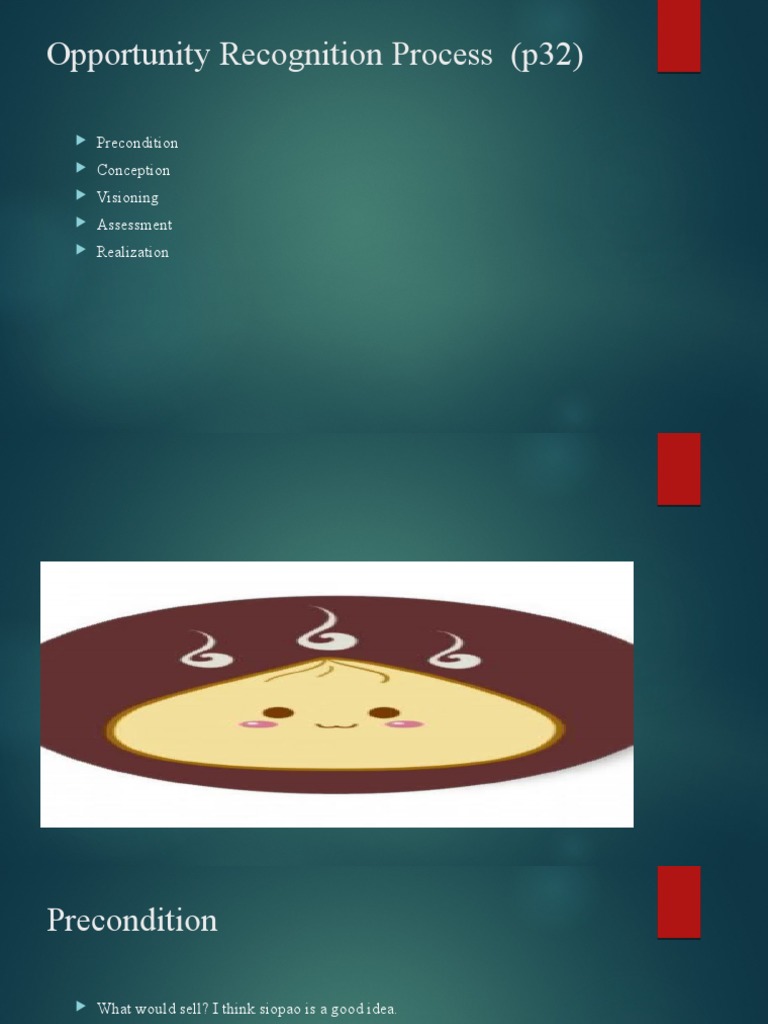 Opportunity Recognition Process (p32) Precondition Conception