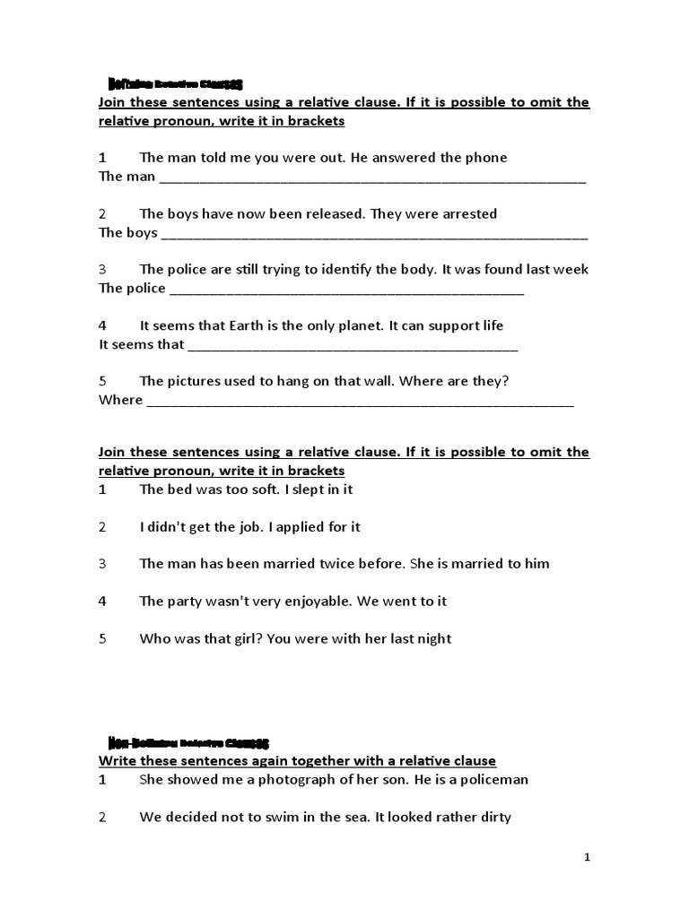 Relative Clause Sentence Exercises | PDF | Sentence (Linguistics)
