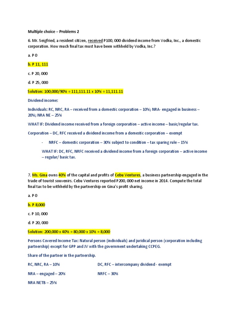 Final Tax Computation on Dividends | PDF | Payments | Taxes