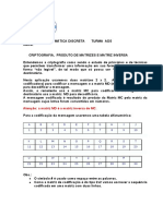 Criptografia, Produto de Matrizes e Matriz Inversa 