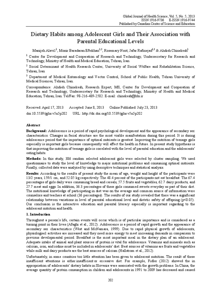 Dietary Habits Among Adolescent Girls and Their As PDF | PDF | Diet ...