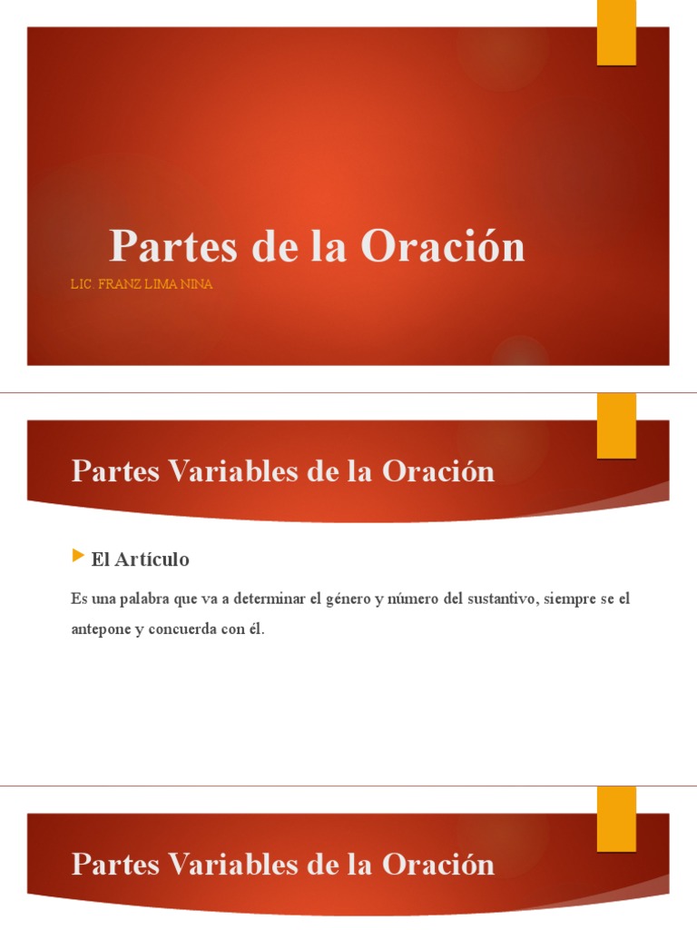 Partes Variables de La Oración | PDF | Sustantivo | Adjetivo