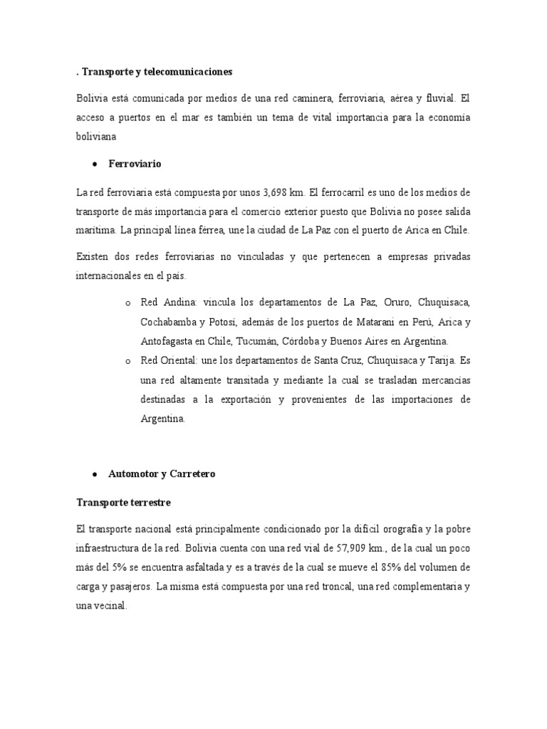 Bolivia Comunicacion y Transporte | PDF | Bolivia | Accidente de tráfico