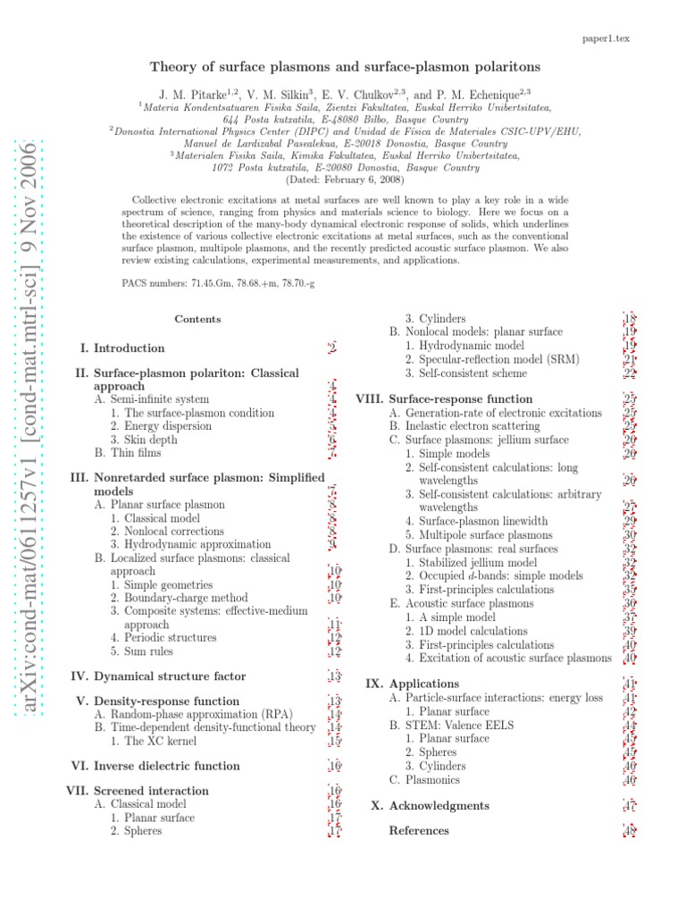 Theory of Surface Plasmons and Polaritons | PDF | Plasmon | Waves
