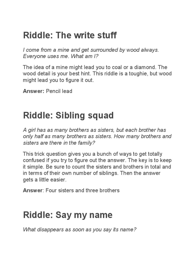 Riddle: The Write Stuff: Answer: Pencil Lead | PDF