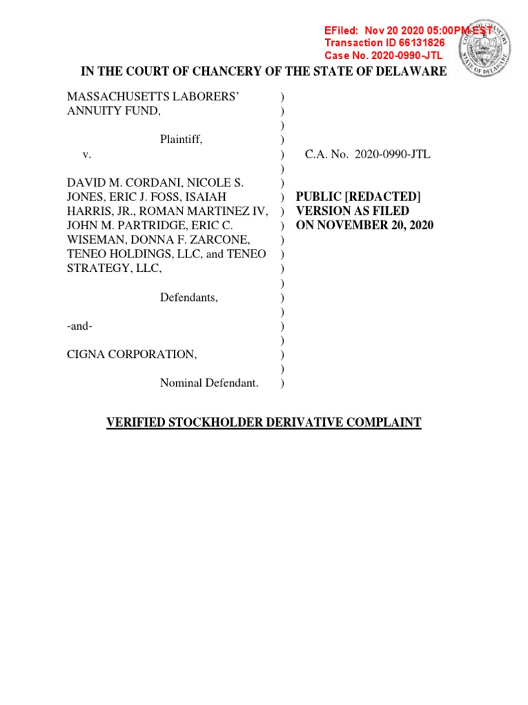 Cigna Investor Lawsuit Re Anthem Deal PDF Cigna Breach Of Contract