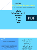 7x Fatiha, 7x Sura Bakara Vers 102 7x Ayat Kursi, 7x Ihlas, 7x Falak, 7x Nas