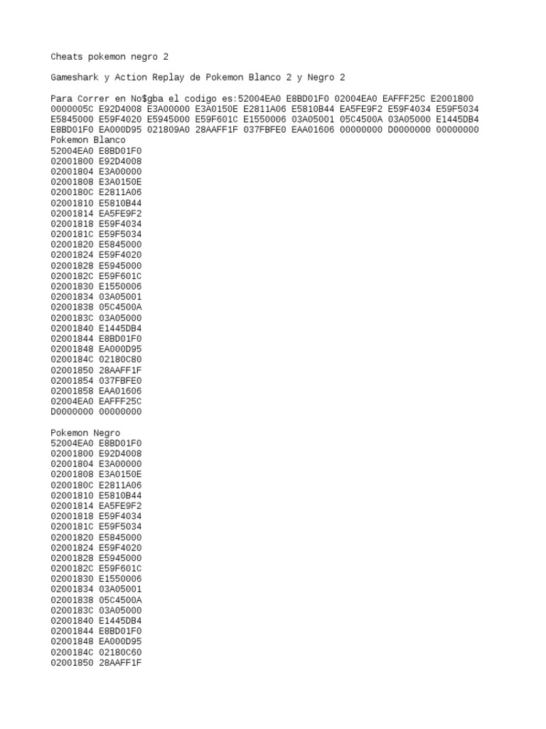 Action Replay De Pokemon Blanco 2 Y Negro 2 Pdf Editores De Videojuegos Hardware De Videojuegos