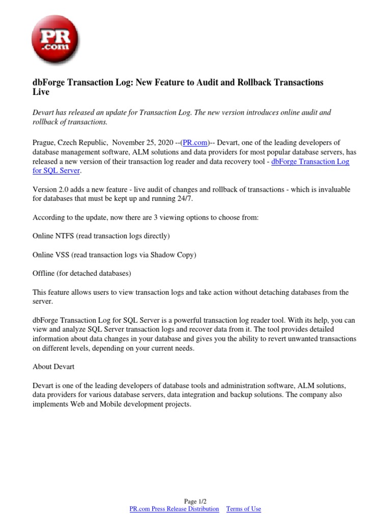 Dbforge Transaction Log: New Feature To Audit and Rollback Transactions ...
