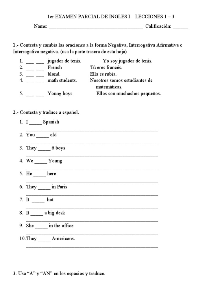 Examen Parcial de Inglés I | PDF | Ajedrez | Juegos y actividades