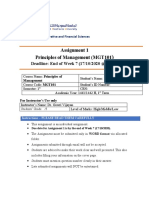 Assignment 1 Principles of Management (MGT101: Deadline: End of Week 7 (17/10/2020 at 23:59)