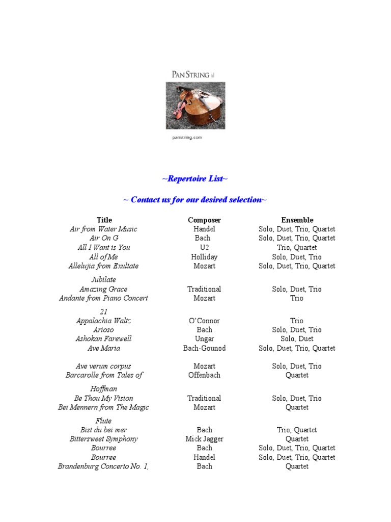 Pan String Repertoire List PDF Quartet Concerto