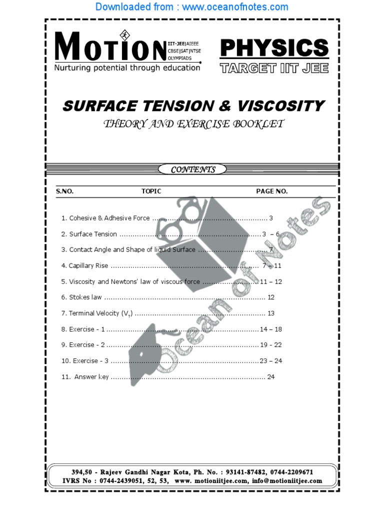 Surface Tension and Viscosity Overview | PDF | Surface Tension | Adhesion