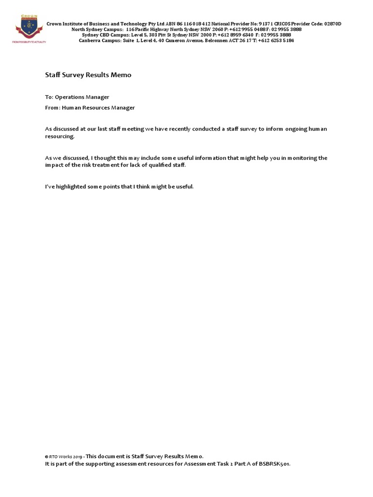 Staff Survey Results Memo | PDF | Applied Psychology | Behavioural Sciences