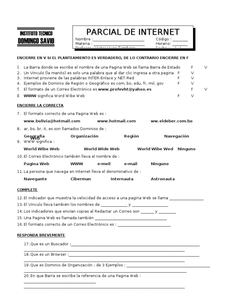 Examen Teorico Internet | PDF | Página web | Red mundial