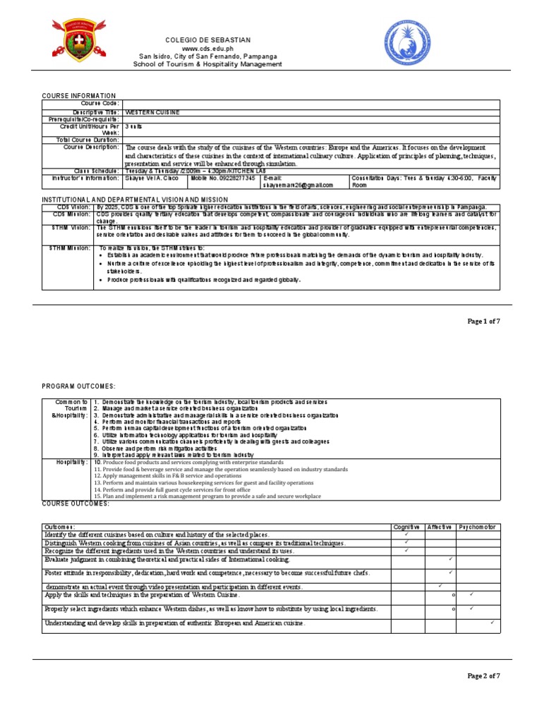 OBESYLLABUSwestern Cuisine PDF American Cuisine Pasta