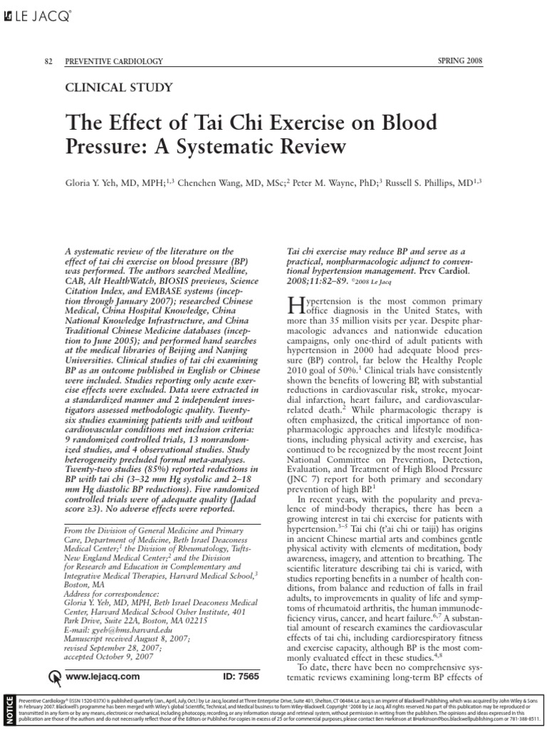 The Effect of Tai Chi Exercise On Blood Pressure: A Systematic Review ...