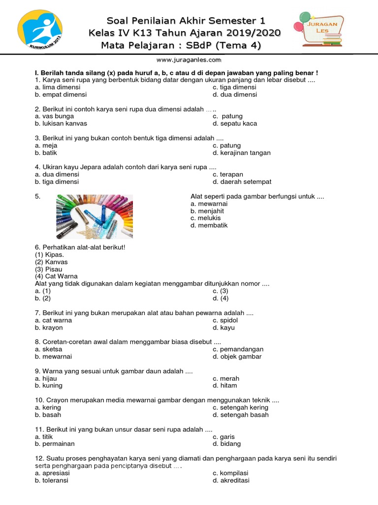 Soal Tema 4 Kelas 4 Mapel Sbdp Pdf