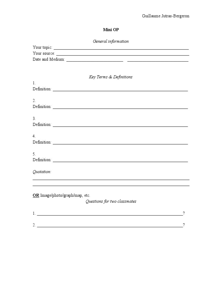 Mini OP Template for Class Projects | PDF | Business