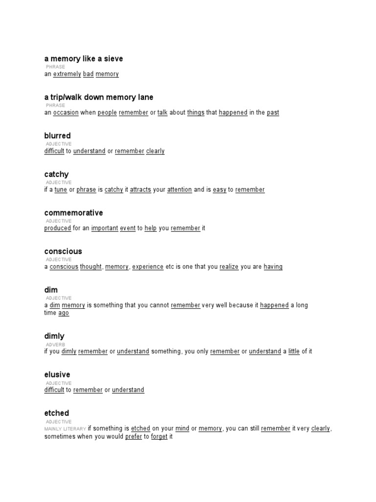 A Memory Like A Sieve PDF Memory Adjective