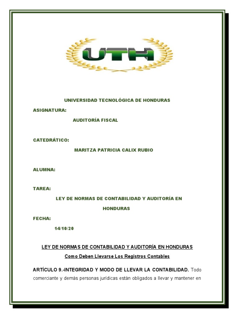 Ley de Contabilidad y Auditoría en Honduras | PDF | normas ...