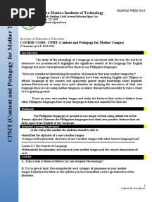 Santa Monica Institute of Technology: COURSE CODE: CPMT (Content and Pedagogy For Mother Tongue)