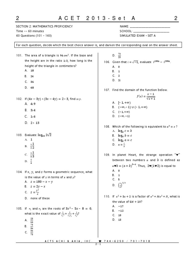Mathematics Proficiency Practice Exam | PDF | Trigonometric Functions ...