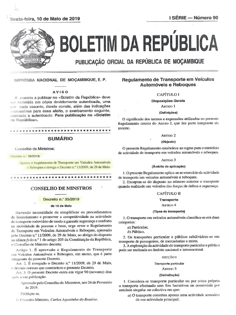 RTA Regulamento Transporte Automoveis 2019 | PDF