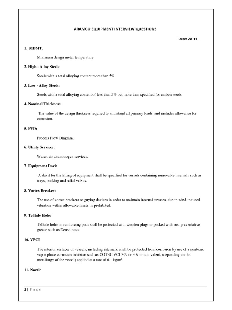 Aramco Equipment Interview Questions | PDF | Heat Exchanger | Pipe ...