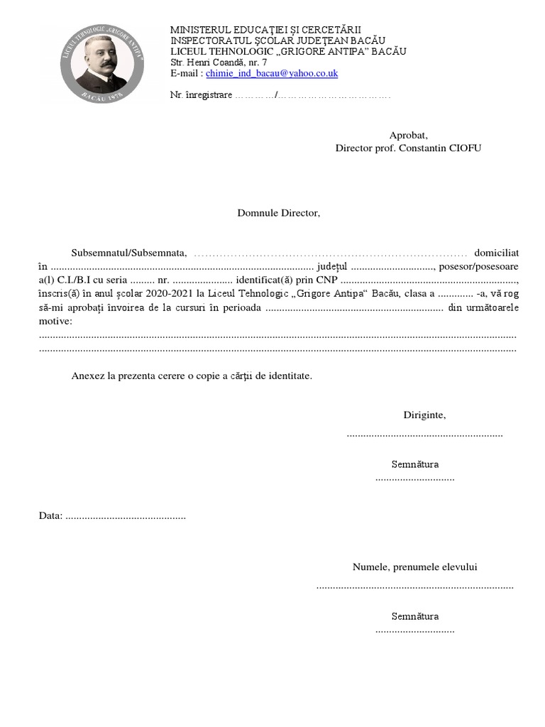 Cerere Invoire Elev Major NOI2020 | PDF