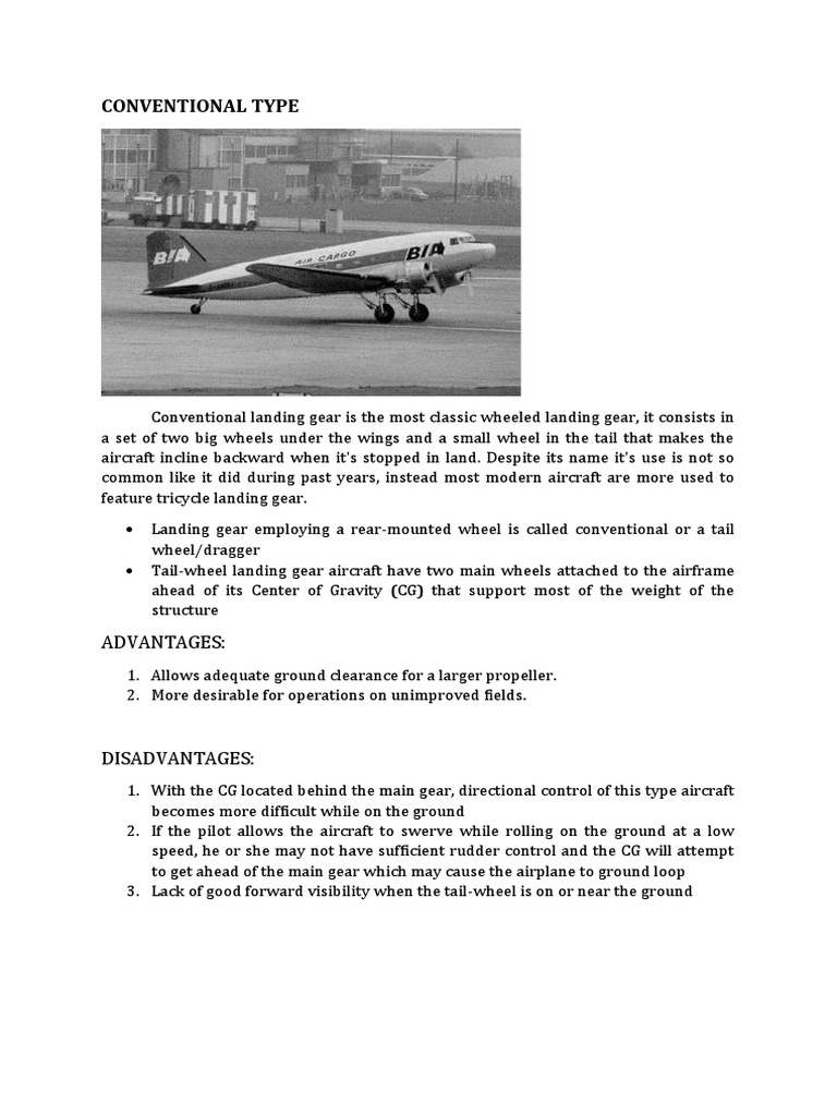 Conventional, Tricycle and Tandem (Landing Gears) PDF Landing Gear Aviation