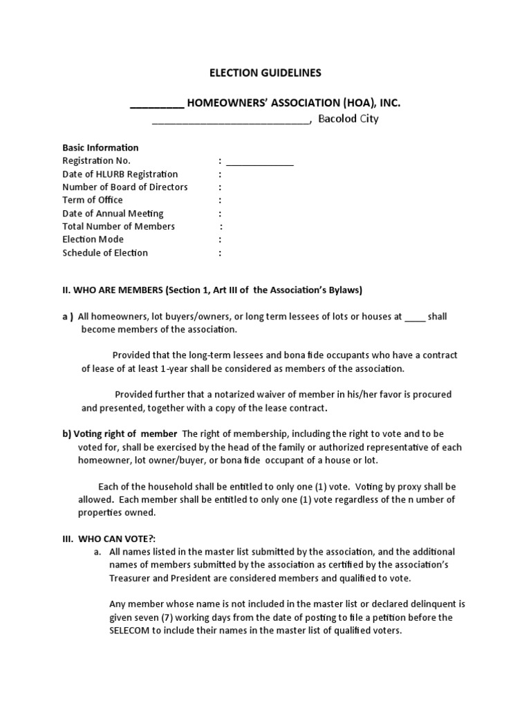 HOA Election Guidelines and Procedures | PDF | Elections | Voting
