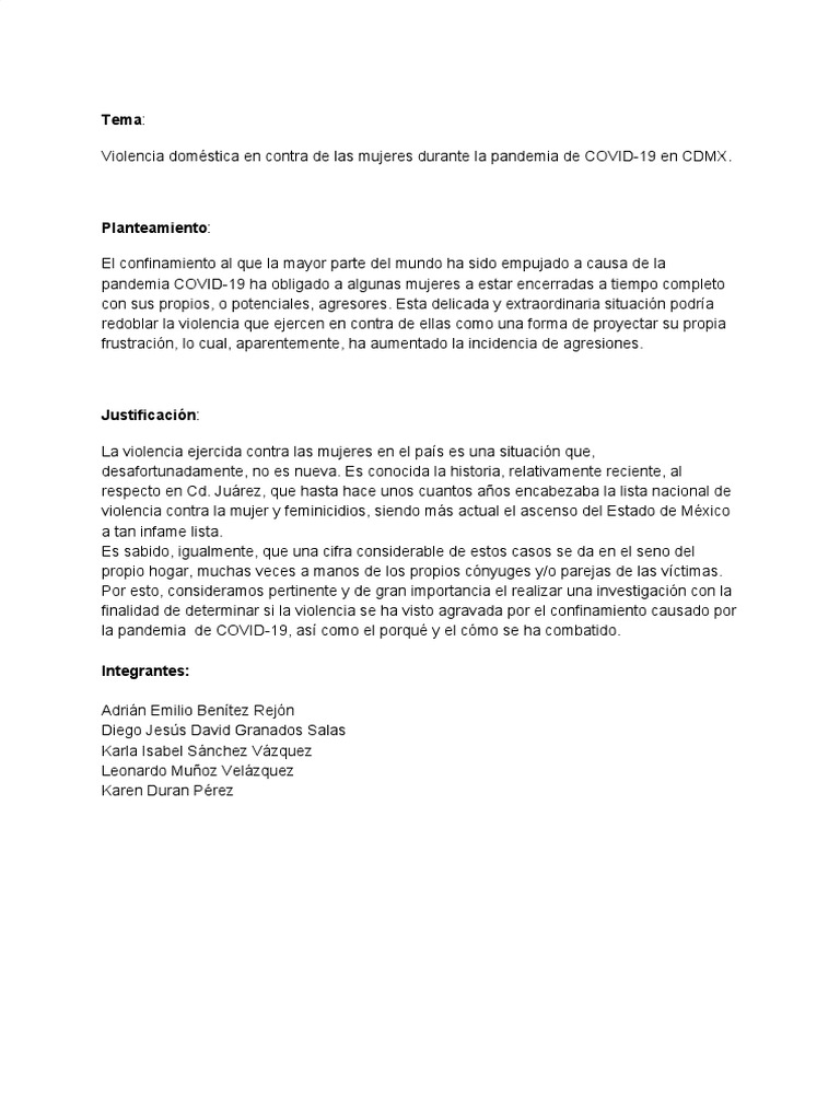 Violencia Doméstica Contra La Mujer Durante La Pandemia de Covid-19 en ...