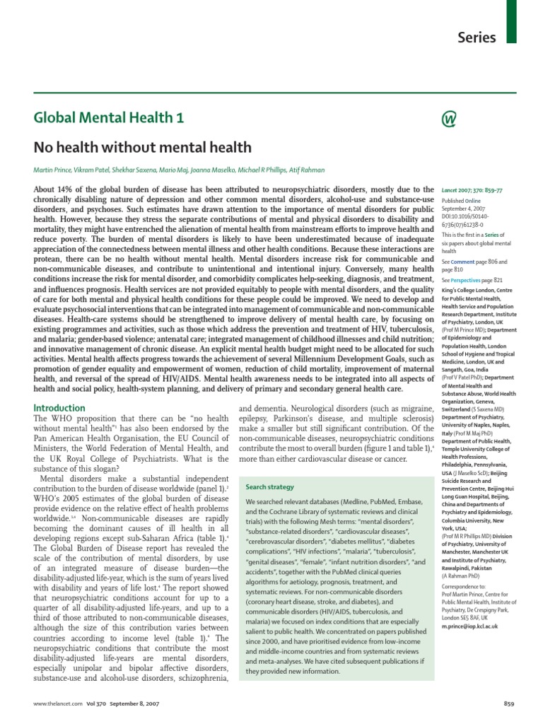 No Health Without Mental Health PDF | PDF | Major Depressive Disorder ...