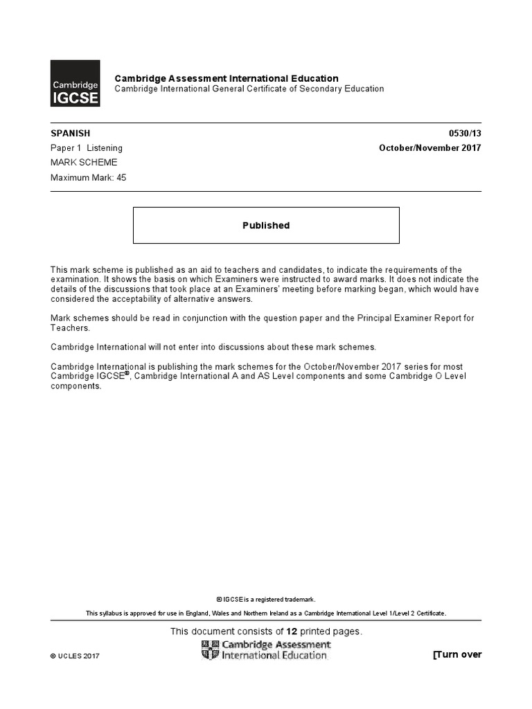 0530 - w17 - Ms - 13 Spanish Question Cambridge Checkpoint | PDF ...