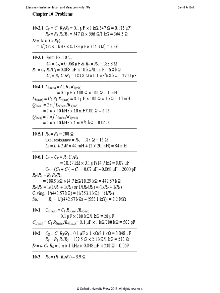 Instrumentation and Measurements by David A Bell 3rd Edition Chapter 8 ...